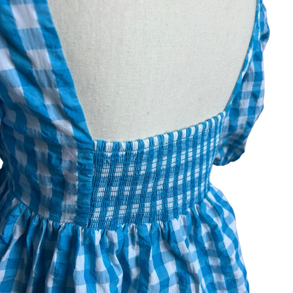 Lilly Pulitzer Sarafina Puff Sleeve Top Size 4 | Turquoise Oasis Crinkle Gingham - Picture 5 of 16